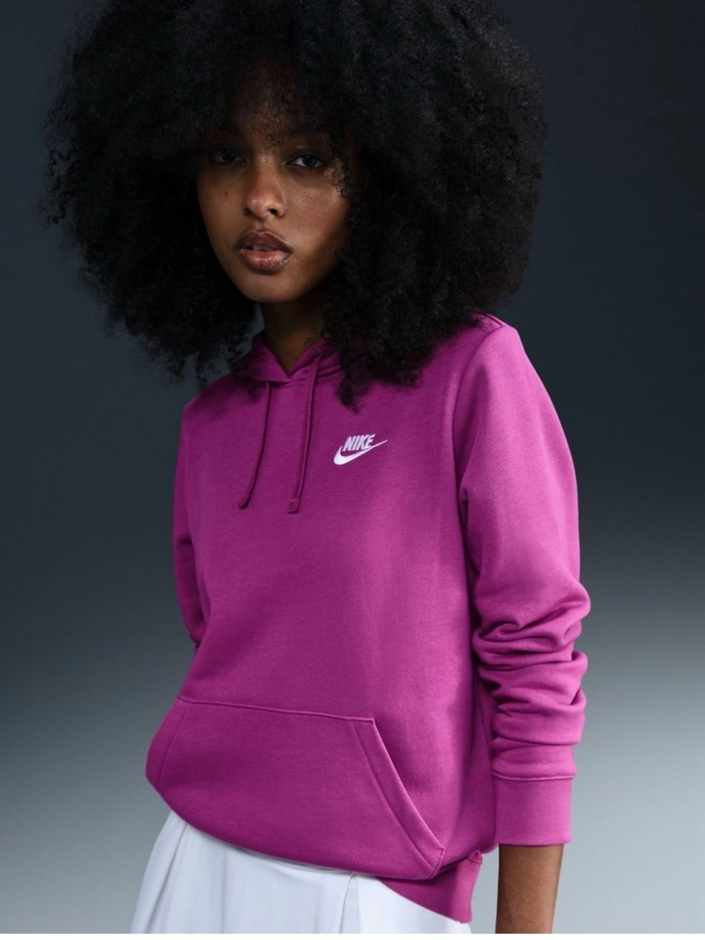 Nike Club Fleece Embroidered Hoodie in Hot Fuchsia